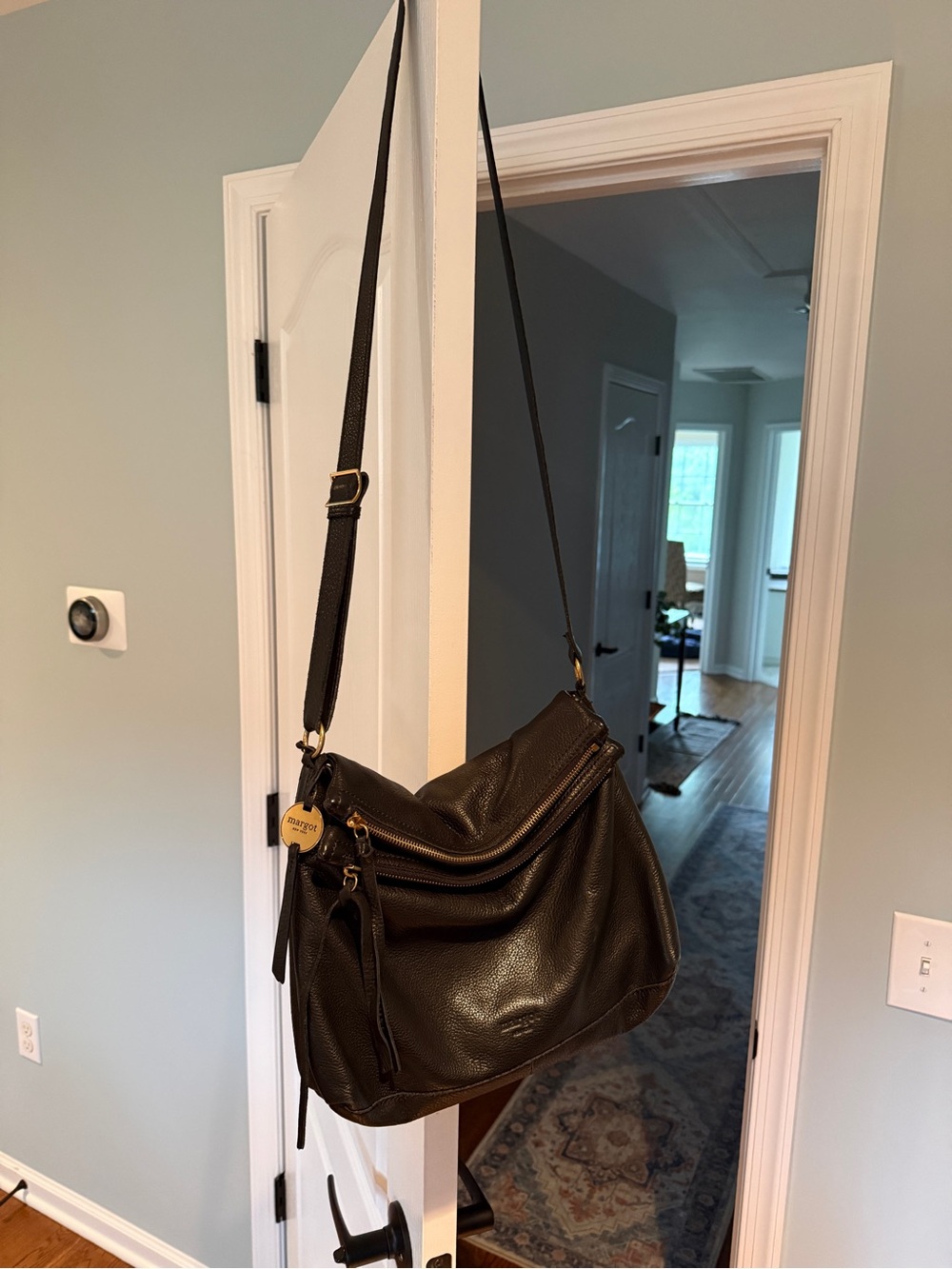 Leather Crossbody Hobo Bag in Black
